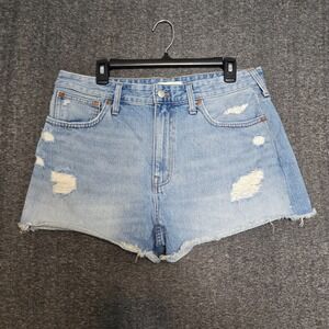 Madewell Shorts Women's Sz 31 Blue Relaxed Denim Distressed Raw Hem Casual Beach